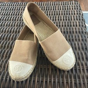 Tory burch espadrille flats in tan & white - worn once!